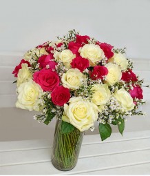 2 Dozen Red and 2 Dozen White Roses in a Vase