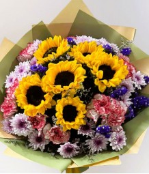 6 Sunflowers With Carnations And Mums